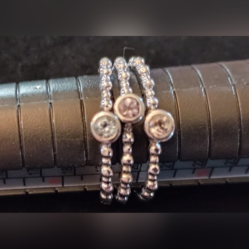 3/$15. Silver Beaded Trio Ring Set with Clear Stones Size 9